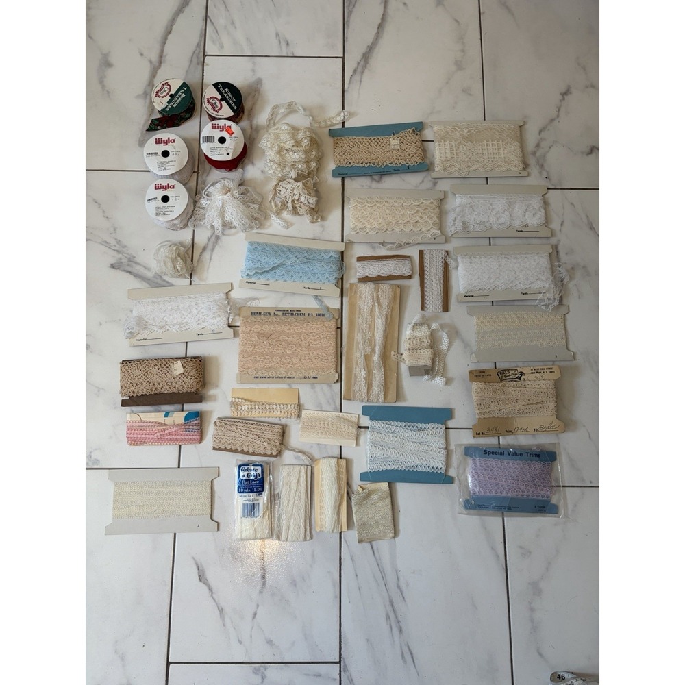 Vintage Lace Trim Lot 30+ Sewing Bridal Doll Clothes Craft Ribbon Yardage Bulk